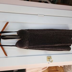 "VICTORIA'S SECRET" BLACK/GOLD METALLIC HALTER DRESS with Miraculous Bra Top